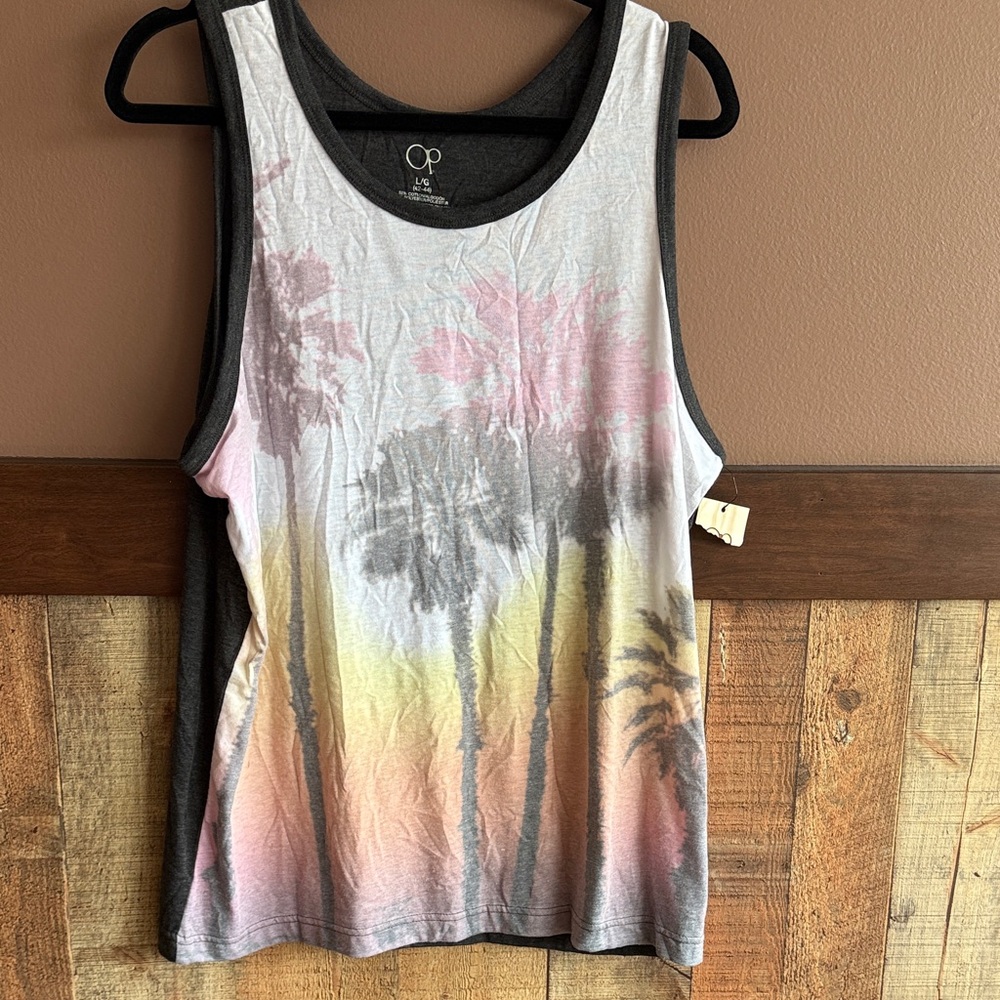 OP Women's Sunset Palm Tank Top - Pink, Yellow, Gray